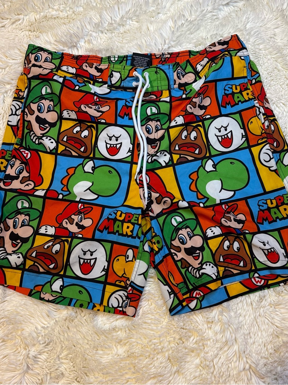 Super Mario men’s XL Multicolor Swim Trunks mesh liner 7” inseam